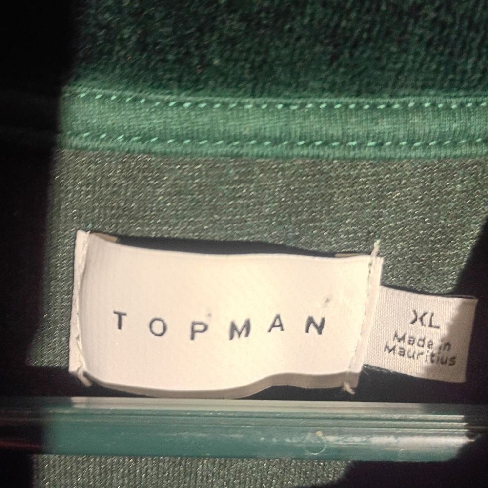 Topman Velour Pullover, Mens XL Green Quarter-Zip Mock Neck Sweatshirt